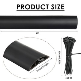 CENBEN 2M Floor Cable Cover Protector with 50 Ties,Heavy Duty Rubber Cable Floor Cover,PVC Wire Covers for Cables Floor with Non-Slip Base for Home Offices Retail Gyms Garages Workshop Warehouse,Black