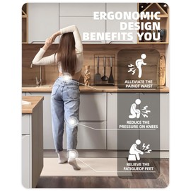 Color&Geometry Kitchen Rugs, Kitchen Rug Set 2 Piece Kitchen Runner Rug Kitchen Floor Mat, Cushioned Anti Fatigue Kitchen Mat Non Skid Waterproof Comfort Standing Kitchen Rug, 17"x29"+17"x59", Wheat