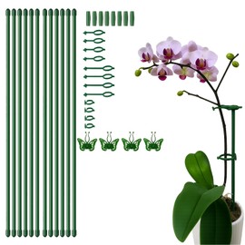 Extendable Plant Stakes 12 Inch, 12-Pack Heavy Duty Plant Support Poles with 12 Clips, Stackable Plant Holder Sticks for Orchid, Monstera, Amaryllis, Tomato, Indoor Outdoor Plants
