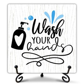 Funny Bathroom Signs, Wash Your Hands Sign with Stand, Cute Bathroom Decor, Inspirational Gifts for Women Men, Family Friends Colleagues, Funny Wooden Signs for Bathroom Toilet Decor-C14