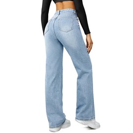 FUNUCA Straight Leg Jeans for Women,High Waisted Wide Leg Loose Microelastic Boyfried Denim Pants A-Blue