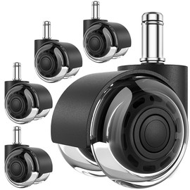 Acuryx 2 Inch Office Chair Wheels Set of 5, Dual Mute Rubber Chair Caster Wheels for All Hardwood Floors and Carpet Chair Caster for Computer & Gaming & Desk Chair (Black)
