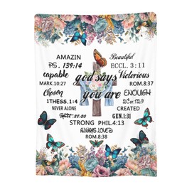Christian Religious Bible Verse Scripture Prayer Jesus Cross Flower Butterfly Plush Throw Blankets Fleece Blanket For Couch Bed Warm Throw Blanket For Women Men Boy Girls Gift Living Room Decor
