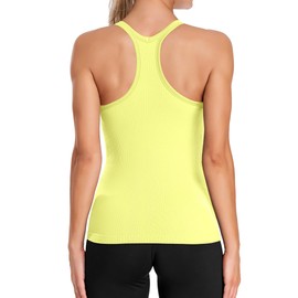 ATTRACO Women's Tank Top with Built-in Bra Seamless Ribbed Workout Racerback Tank Yellow