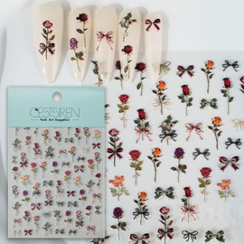 CESTSIREN Rose Nail Art Stickers, Embossed Vintage Nail Decals, for Nail Art Design, Self-Adhesive, Nail Accessories for Women, Nail Art Supplies