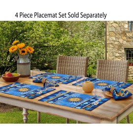 Home Bargains Plus Blue Sun Rectangle Fabric Placemats, Set of 4 Placemats, Wrinkle, Water and Stain Resistant Mediterranean Placemats, Sea Shells and Seahorses