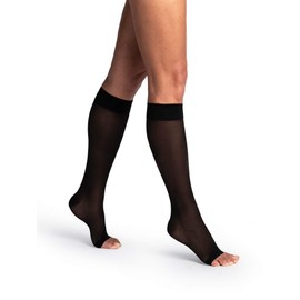 SIGVARIS Women's DYNAVEN Sheer Calf Open-Toe Compression Socks, 20-30mmHg, MS - Medium Short, Black