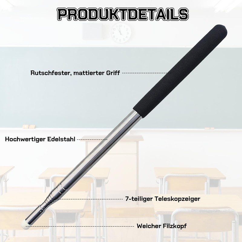Scettar Pointing Rod Extendable 120 cm, Telescopic Pointing Rod, Stainless
