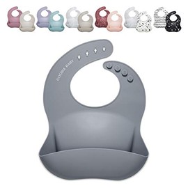 Goobie Baby Silicone Baby Bib with Food Catcher - Adjustable Waterproof Feeding Bib for Babies and Toddlers 4 to 36 Months in Stylish Colors for Girl and Boy - Modern, Soft, Easy to Clean (Dove Gray)