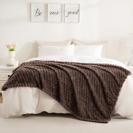 Excervent Flannel Fleece Throw Blanket(50x70 inches), Big 3D Clouds Stylish Hexagon Jacquard Decorative Fuzzy Blankets for Household, Camping, and Travel, Super Soft Cozy, Brown