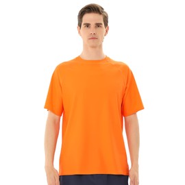 TIZAX UV Swimming Shirt Men's Short-Sleeved Swimming Shirt Rash Guards UPF 50+ Sun Protection Men's Water Sports T-Shirt Quick Drying, orange