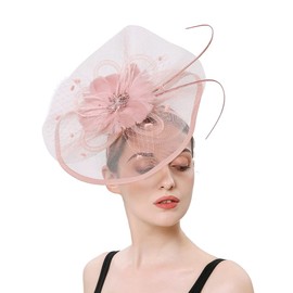 Beaupretty Women Girls Fascinators Hair Clip Veil Fascinator Hat with Hair Clip Headband Tea Party Headwear 1920 Fascinators, Pink, One Size