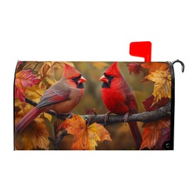 Fall Autumn Harvest Mailbox Covers Thanksgiving Red Cardinal Birds Maple Leaves Mailbox Post Cover Letter Box for Garden Standard Size 21x18 in for Yard Home Decor