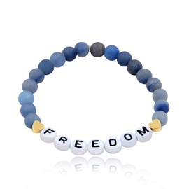T Brand Alphabet Initial FREEDOM Bracelet, Natural Matte Aventurine Blue Beaded Bracelet (Blue, 17cm/6.7inch)
