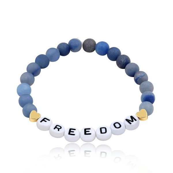 T Brand Alphabet Initial FREEDOM Bracelet, Natural Matte Aventurine Blue