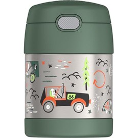 THERMOS FUNTAINER 10 Ounce Stainless Steel Vacuum Insulated Kids Food Jar with Spoon, Off Road Race