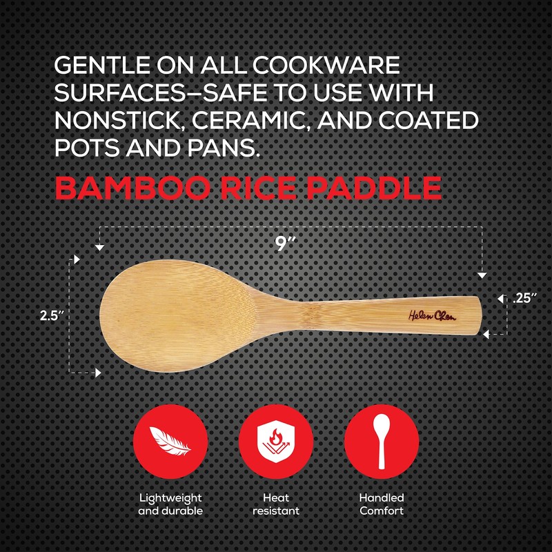 Helen’s Asian Kitchen Bamboo Rice Paddle Cooking Utensil, 9-Inch
