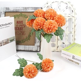 Beferr 10 Pcs Artificial Fall Chrysanthemums Flowers Fake Mums Flowers Balls Fall Decorations for Home Indoor Silk Flowers Floral Arrangement for Table Centerpiece Wedding Fall Decor(Orange)