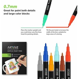 Artouz Acrylic Paint Markers Pens Set with 18 Colors for Rocks ,Fabric, Wood, Canvas