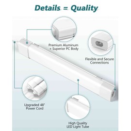 LED Tube Light Fixture with Plug, 1.4FT 1800LM 5000K Utility Shop Light, Linkable Cabinet Light for Garage, Kitchen, Bathroom, Closet, Office - 1.4Ft, Triproof, White
