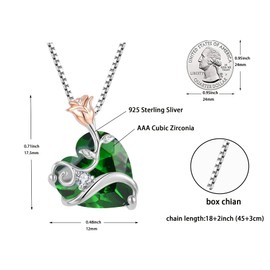 Oskani Rose Flower Birthstone Heart Necklaces for Women, 925 Sterling Silver 5A Cubic Zirconia May Birthstone Pendant Emerald Color Jewelry, Anniversary Birthday Gifts for Wife Mom Her