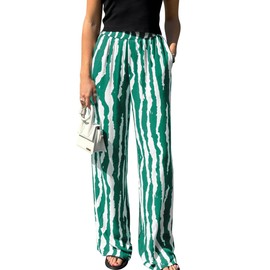 CCTOO Striped Wide Leg Pants for Women Summer 2025 Palazzo Pants for Women Casual Low Waist Lounge Pants with Pockets Green Large