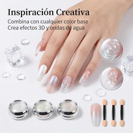3 Pcs Polvo de Cromo para Uñas, Efecto Espejo Iridiscente y Aurora, Pigmento Metálico para Decoración de Uñas, Kit de Purpurina para Esmalte Gelish y 