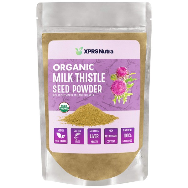 XPRS Nutra Organic Milk Thistle Seed Powder - Premium Milk Thistle Powder Rich in Silymarin and Antioxidants - Milk Thistle Seeds Support Liver Health - Vegan Friendly Milk Thistle Organic (4 oz)