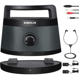 SIMOLIO Wireless Portable TV Speakers with TV Audio Listening Assistance, Voice Highlighting TV Speakers for Hard of Hearing, Seniors and Elderly, 100ft Range, Extra Headset & 2 Adapters -SM-621D