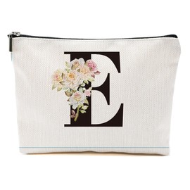 MQBMQB Rose Letter Initial E Makeup Bags for Women Lined Monogram Cosmetic Bag with Zipper Birthday Gifts for Women Girls Bridesmaid Best Friends Sisters, Travel Toiletry Bag, Wedding Gifts