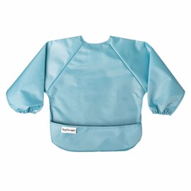 Tiny Twinkle Mess Proof Baby Bib, 2 Pack Full Sleeve Bib Outfit, Waterproof Bibs for Toddlers, Machine Washable, Tug Proof Closure, Baby Smock for Eating, Long Sleeve (Slate Olive, Small 6-24 Months)