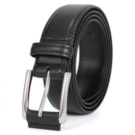 JasGood Men's Leather Belt Faux Leather Suit Business Denim Belt 33 mm Wide Men's Belt with Pin Buckle, black