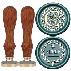 VSECUON Flower Initial Alphabet C Wax Seal Stamp & Eucalyptus Love Sealing Stamp with Wax Stamp Brass Head Ideal for Wedding Invitations Gift Wrapping Christmas (Floral C)