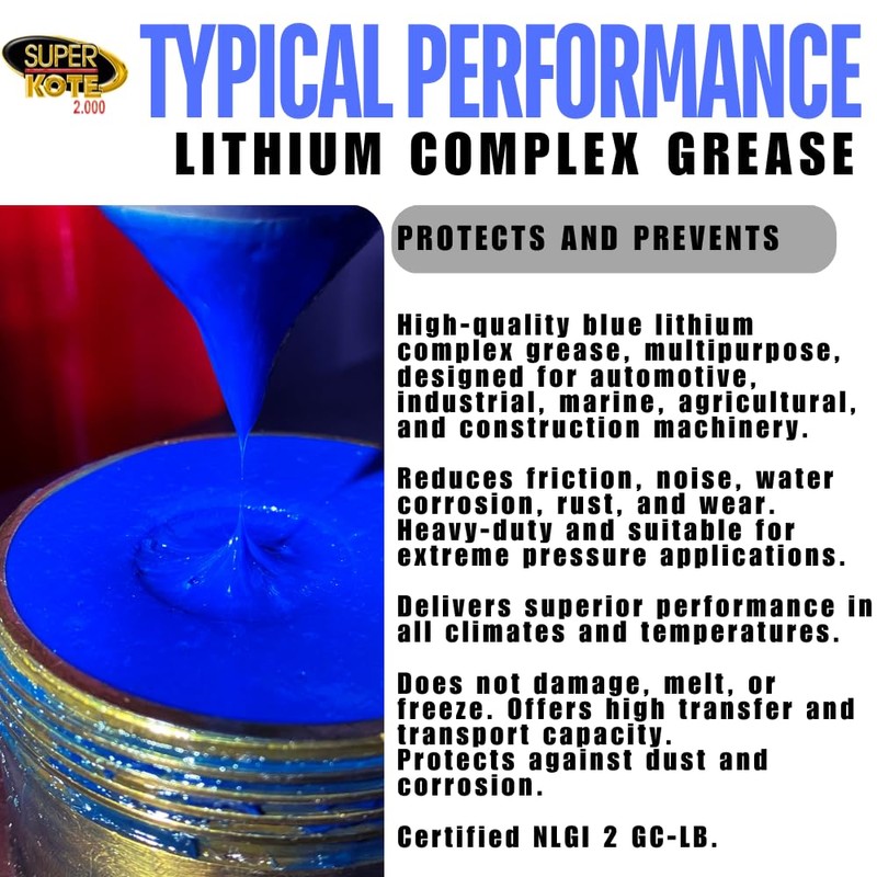 Lubricant Grease Superkote 2000 Multipurpose/Lithium Complex/Lubricant/EP/High Temp/Industry/Automotive/Blue Grease / 1lb