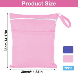 Kaisibum Pack of 2 Waterproof Cloth Nappies Wet Bags Large Changing Bag Wet Bag Reusable Wet Dry Cloth Nappy Bag with Zip for Baby Travel On the Go, Pink and Purple, Double compartment