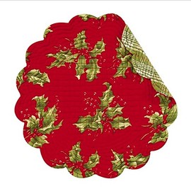 Holly Red Round Quilted Reversible Placemat by April Cornell