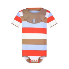 Landofgenie Onesie Pyjamas with Drooling Bib for Men Short Sleeve Striped Bodysuit Rompers Romper for Men, brown