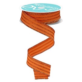 Craig Bachman Orange Glitter Stripe Wired Edge Ribbon, 7/8 Inch x 10 Yards, Holiday, Curly Decorative Ribbon