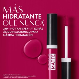 ésika - Hidracolor Matte Labial Líquido Rosa Geranio 6 ml, 36 Horas de Hidratación, Labial No Transfer, 24 Horas de Color, de Larga Duración, con Ácido Hialurónico