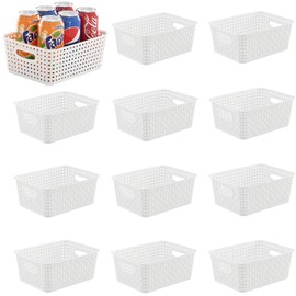 White Plastic Storage Baskets/Bins, 12-Pack Stackable Basket Pantry Organizer, Household Organizers for Bathrooms, Kitchens, Shelves, Classroom, Cabinets, Countertops and Bedrooms