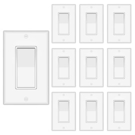 Thunderway Light Switch with Wall Plates- 3-Way Decorator Electrical On/Off Paddle Rocker Switches, Grounding Screw, 15A 120/277 V, UL Listed, Residential Grade, Glossy White(10 Pack)