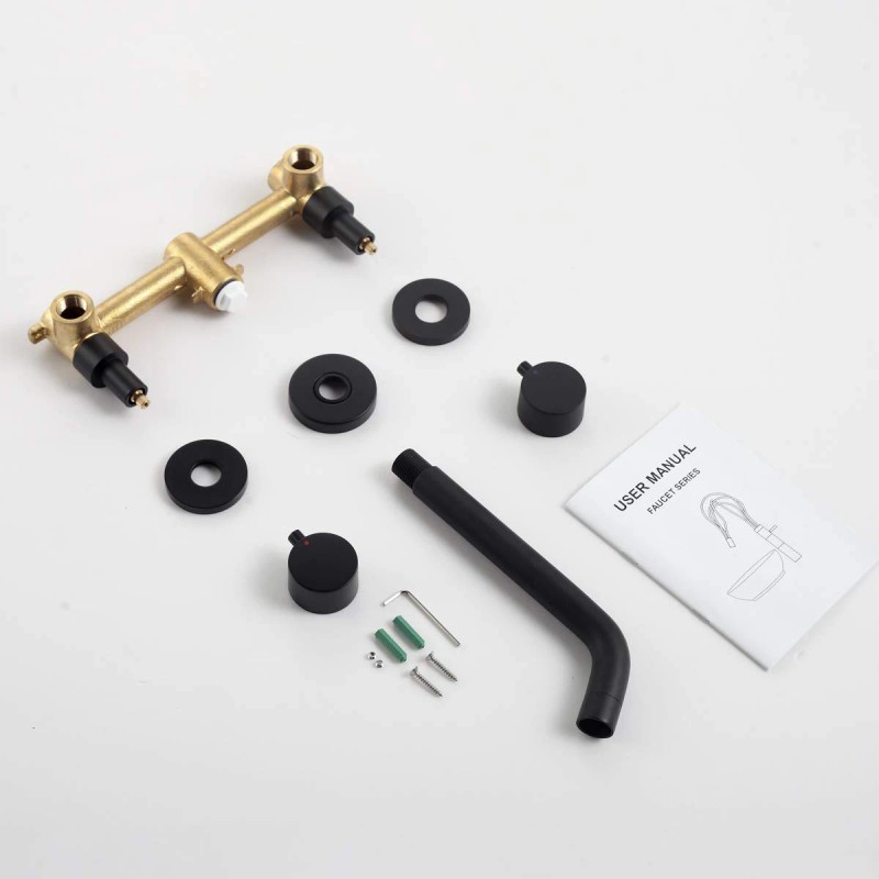 Homein Matte Black Double Handle Concealed Wall Mount Sink Faucet,