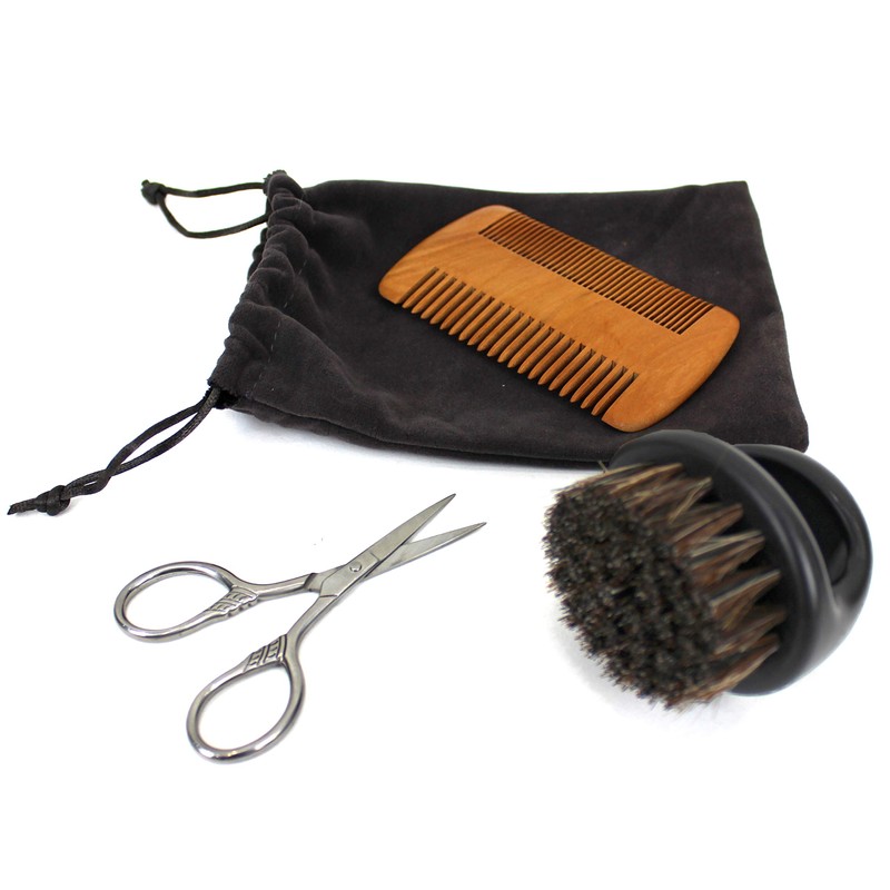 Men's 3 Piece Travel Facial Hair Beard Grooming Kit with