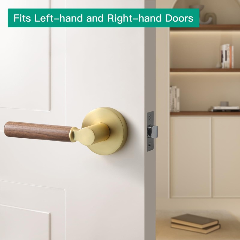 YAGU Wooden Round Passage Lever Door Handle Non-Locking Lever Set