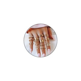 Todenb Gold Knuckle Rings Set for Women,Vintage Stackable Dainty Joint Finger Gold Jewelry Set,Butterfly pearl coin wave moon Stacking Rings Set Dainty Joint Finger Rings Midi Pinky Rings Pack, Metal,