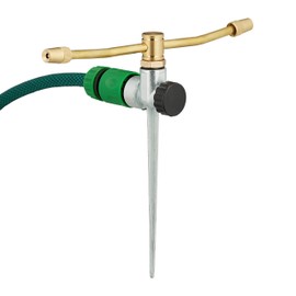 Relaxdays 1 x Rotary Sprinkler with Ground Spike 2 Arm 12m Range Adjustable Nozzles Circular Sprinkler Gold/Silver