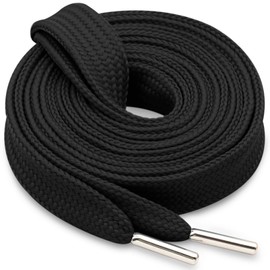 WEGOODZF Wide Flat Thick Shoelaces: Extra Fat Chunky Sneakers Shoe Laces 2-Pair, 01 Black + Silver Metal Tips, 47 inch (120CM)