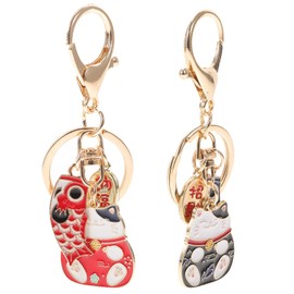 Ciieeo 2 Uds Llavero Japonés Llavero De Estilo Japonés Gato Feng Shui Para De Riqueza Azul Rojo