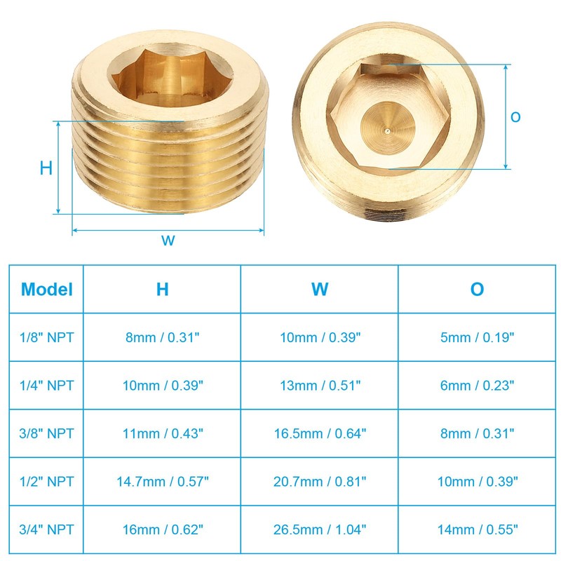 PATIKIL Brass Pipe Plug Fitting Set, 20Pcs 1/8", 1/4", 3/8",