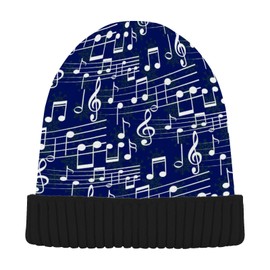 ALAZA Blue Snowflakes Music Note Beanie Hat for Men Women,Unisex Soft Warm Skull Knit Cap Winter Hat